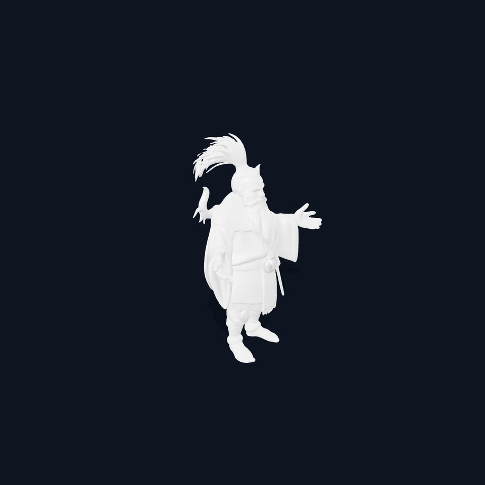 Elderly Warrior Viking Character with Antlered Cloak Rigged and Animated